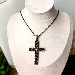 Brass Purple Crystal Cross Pendant on 18" Chain